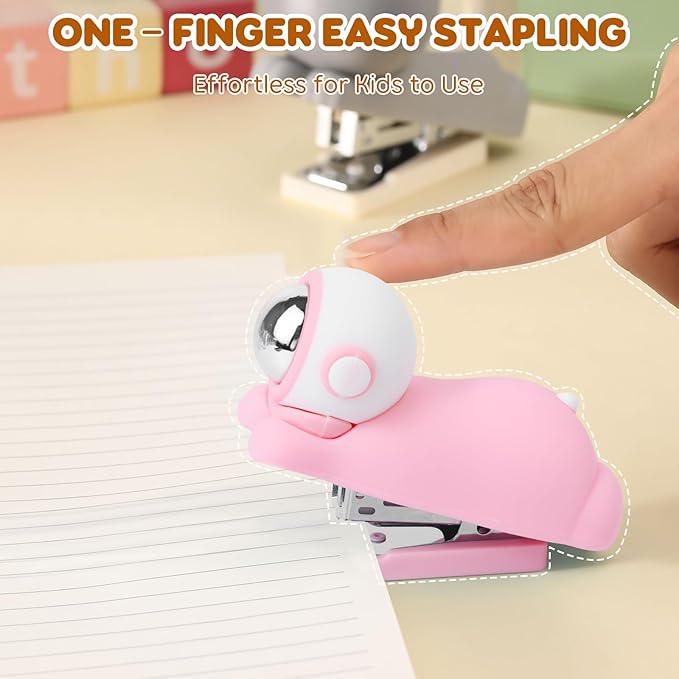 Honagu Cute Stapler, Cartoon Stereoscopic Silicone Stapler, Labor-Saving Office Supplies, Desktop Stationery Gift for Students Kids (Pink)