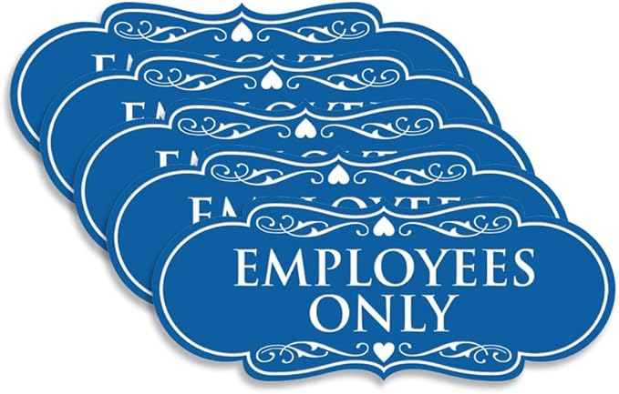 Designer EMPLOYEES ONLY Sign | Easy Installation | Office or Business Signs | Workplace Safety - Blue - Small (5 Pack)