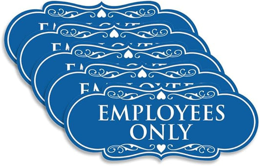 Designer EMPLOYEES ONLY Sign | Easy Installation | Office or Business Signs | Workplace Safety - Blue - Small (5 Pack)