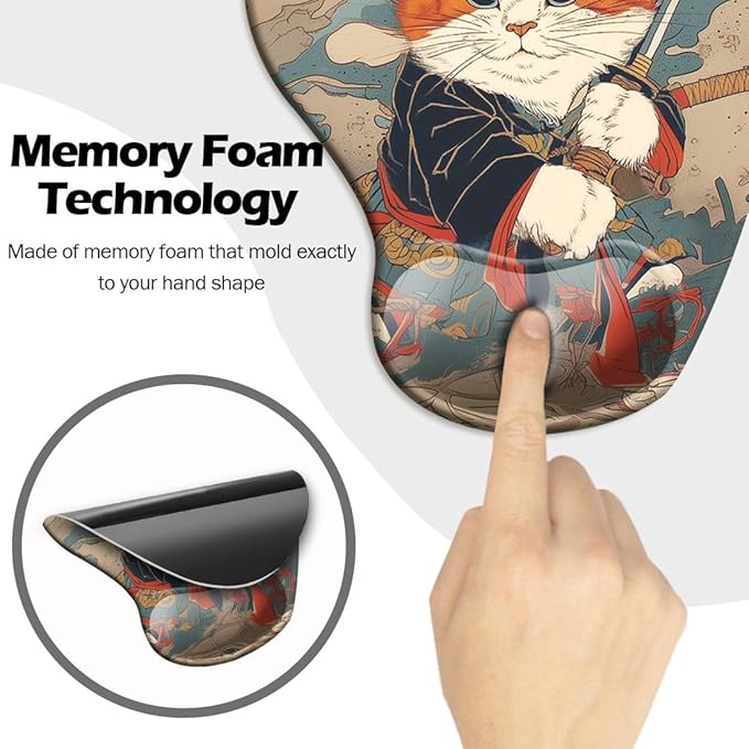 Ergonomic Mouse Pad with Wrist Support,Mouse Pad with Wrist Rest and Coaster Set,Office Supplies Non-Slip Mouse Pads for Desk, Non-Slip Comfortable,Cute Cat