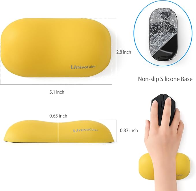 UnivoColors Design-Wave Set of Wrist Rest,Artificial Sheepskin+Memory Foam+Ergonomic+Anti-Slip Gel, Resilience Support During Work and Gaming,Keyboard Accessory,Yellow