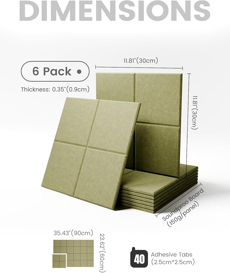 Large Felt Bulletin Board 36" x 24"Cork Board Alternative-6 Pack with 40 Safe Removable Adhesive Tabs, Cork Boards for Walls Cork Board for Home Office Classroom Pin Board-Olive Green