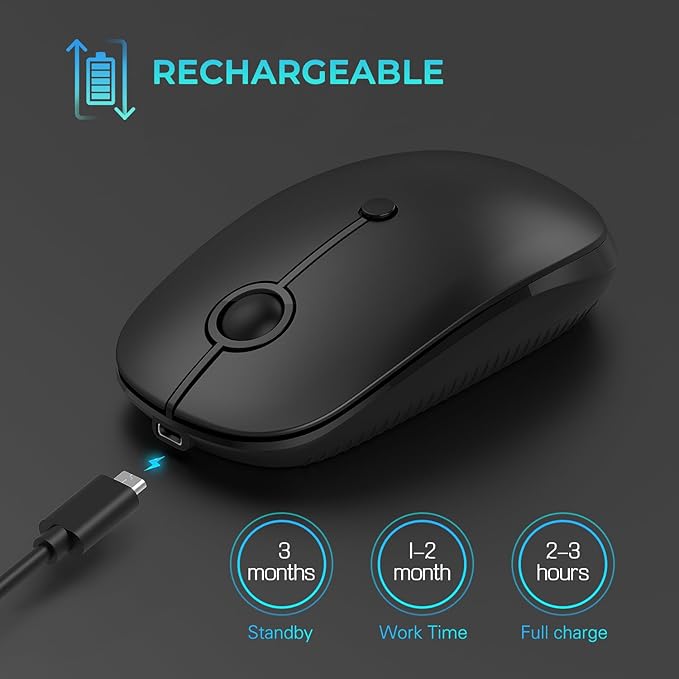 Type C Wireless Mouse，Vssoplor USB C Rechargeable Portable Quiet Mouse USB and Type C Receiver Dual Mode Laptop Mouse for PC, Laptop, MacBook, Tablet-Black