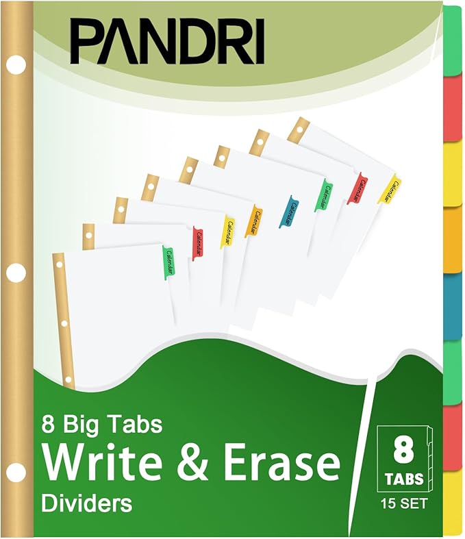 Binder Divider, PANDRI 120 Pack Binder Index White Dividers with 8 Tabs, Letter Size Paper Binder Divider for School Office Home Business
