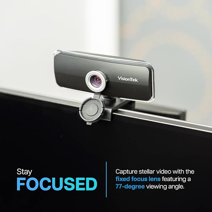 VisionTek VTWC20 Full HD (1080P 30FPS) Webcam, for Windows, Mac, Linux, & Chromebook w/Digital Microphone, Auto Focus, Privacy Cover, & Wide Viewing Angle