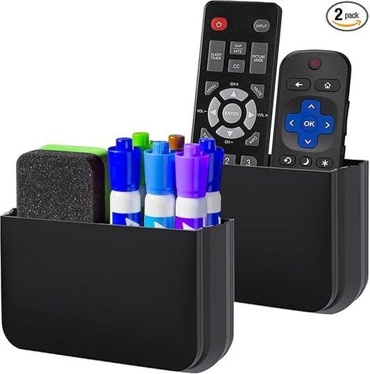 Magnetic Remote Control Holder Wall Mount, 2 Pack TV Remote Holder Wall Mount, Magnetic Pen Holders for Refrigerator, Whiteboard Marker, Locker Organizer, Office Organizer (Black)