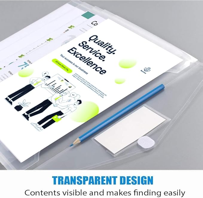 Sooez 10 Pack Plastic Envelopes File Folders, Clear Folder for Document US Letter A4 Size Poly Envelopes with Label Pockets for School Home Work Office Organizer, Clear