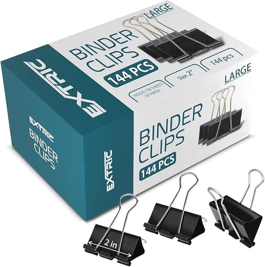 Binder Clips - 144 Pack Large Binder Clips, 2 Inch, Black Paper Clamps, File Clip for Home, Office and School Supplies