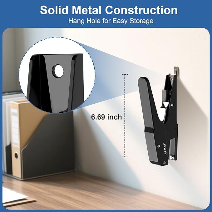 AFMAT Effortless Plier Stapler, Metal 30 Sheet Stapling Plier, 15000+ Stapling Times, with Staples & Reload Button, Handheld Stapler Heavy Duty, Space Save Size, Good for Office, Home, School, Black