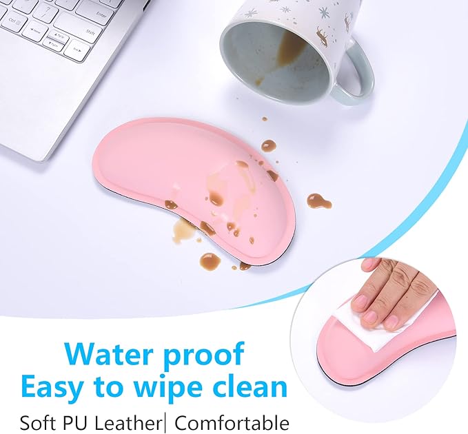 Dapesuom Mouse Wrist Rest, Ergonomic Memory Foam Mouse Wrist for Computer Desk Mats Support, PU Leather Hand Rest Pad Cushion for Gaming, Laptop, Men, Women, Pain Relief & Easy Typing, Pink