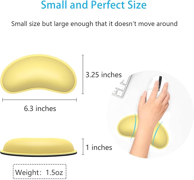 Dapesuom Mouse Wrist Rest, Ergonomic Memory Foam Mouse Wrist Support, Leather Hand Rest Pad Cushion for Gaming, Office, Laptop, Wireless Mouse, Men, Women, Pain Relief & Easy Typing, Lemon Yellow