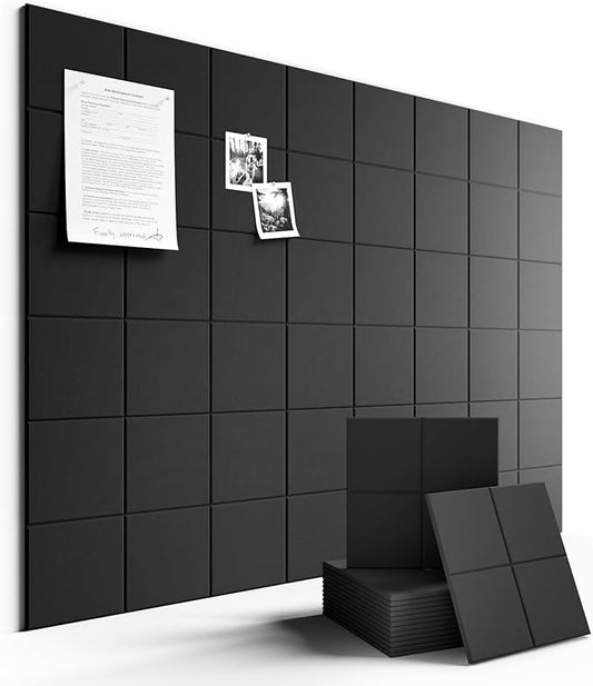 Large Felt Bulletin Board 48" x 36" Cork Board Alternative-12 Pack with 70 Safe Removable Adhesive Tabs, Cork Boards for Walls for Home Office Classroom Pin Board-Black