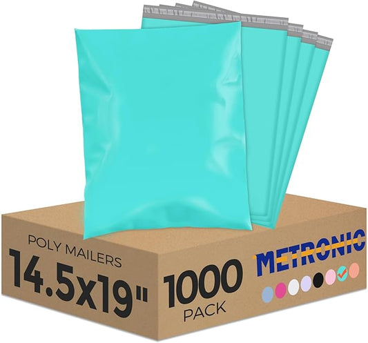 Metronic 1000PC Poly Mailers 14.5x19, Large Shipping Bags for Small Business, Waterproof Mailers Poly Bags, Strong Adhesive Shipping Envelopes for Clothing, Efficient Mailing Envelopes in Teal