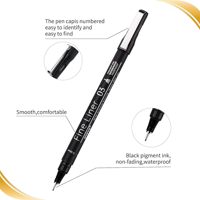EYEYE Micro Pens, Black Drawing Art Pen,0.25/0.35/0.45/0.5/1.0/2.0mm Archival Pens Waterproof Ink Set Artist Supplies Archival Inking Markers Sketch Outline Pen