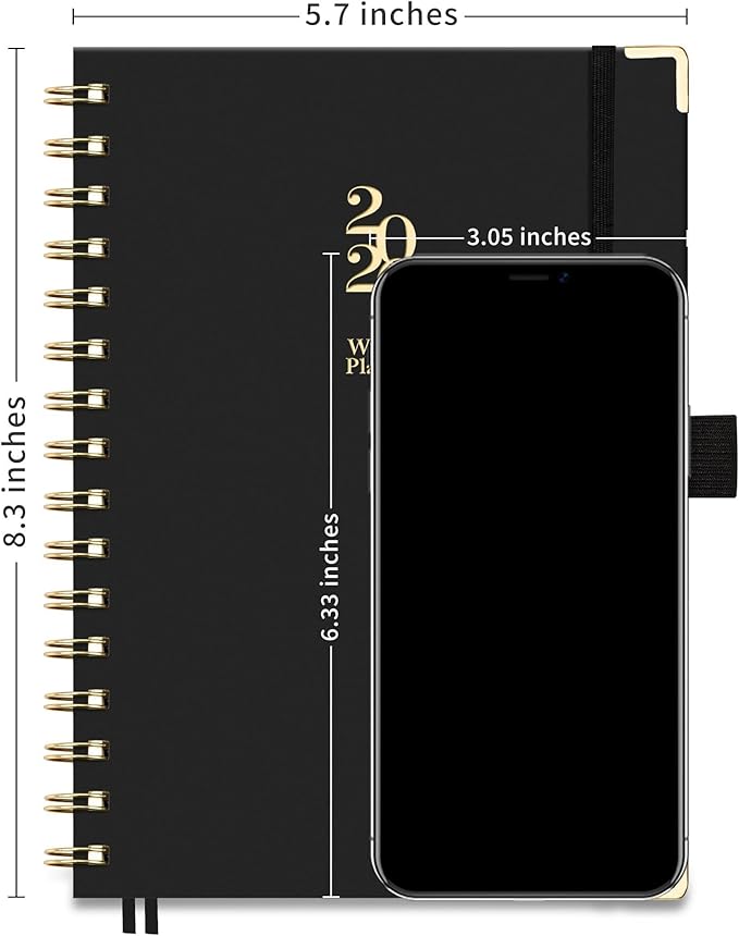 2026 Planner, Weekly and Monthly, A5 Size (5.7" x 8.3"), Jan 2026 - Dec 2026, Calendar, To-do List, Agenda, 12-Month Tabs, Hardcover, 100 GSM Thick Paper, Spiral-bound (Black)