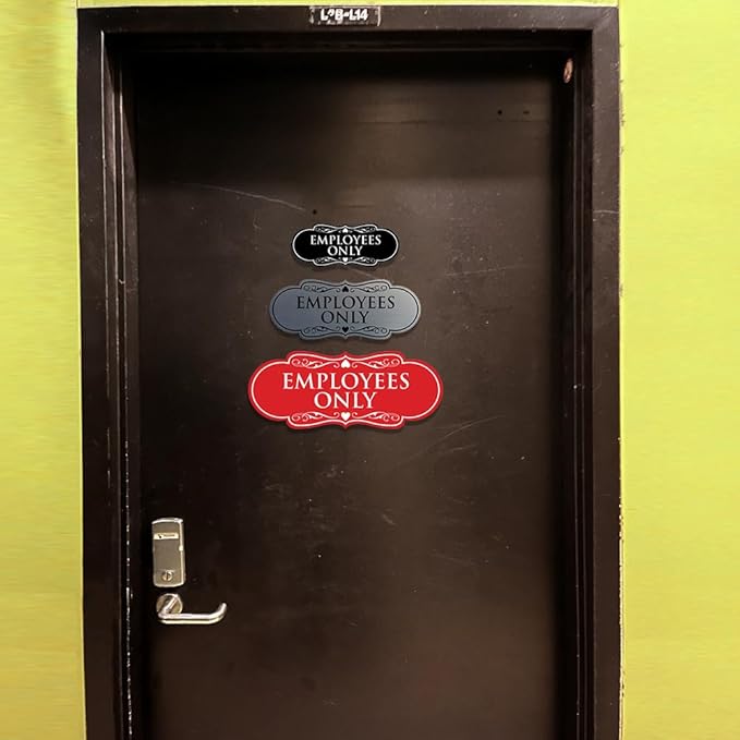Designer EMPLOYEES ONLY Sign | Easy Installation | Office or Business Signs | Workplace Safety - Ivory/Dark Brown - Medium (1 Pack)