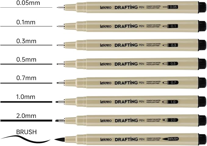 Micron 8 Counts Fineliner Pens - Archival Black Ink Pen - Assorted Points Sizes 0.05mm to 2mm Ultra Fine Tips & Brush Pens for Writing, Drawing, or Bullet Journaling (8 Point Sizes)