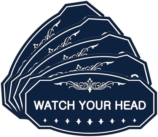 Signs ByLITA Victorian Watch Your Head Sign (Navy Blue/White) - Large 5 Pack