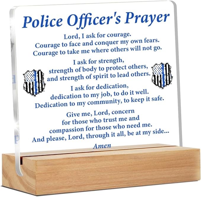 Police Gifts, Police Officer Gifts for Men Women, Police Graduation Gifts, Law Enforcement Gifts, Police Officer Prayer Clear Desk Decorative Sign Police Office Acrylic Decor