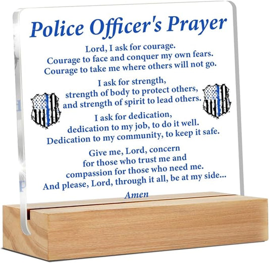 Police Gifts, Police Officer Gifts for Men Women, Police Graduation Gifts, Law Enforcement Gifts, Police Officer Prayer Clear Desk Decorative Sign Police Office Acrylic Decor