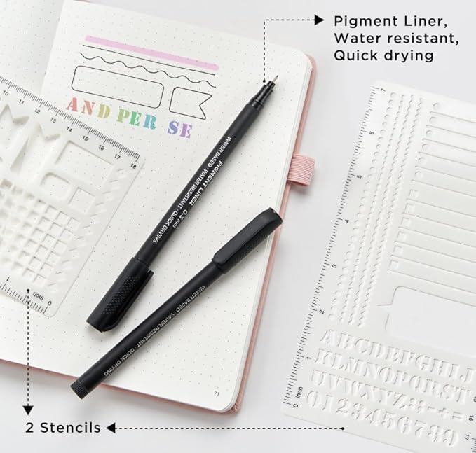 &And Per Se Bullet Dotted Journal Notebook, A5 Leather Hardcover, 176 Numbered Pages 100GSM Thick Dotted Paper, 2 Sheets of Stencils Included - 5.7'' x 8'' (Green)