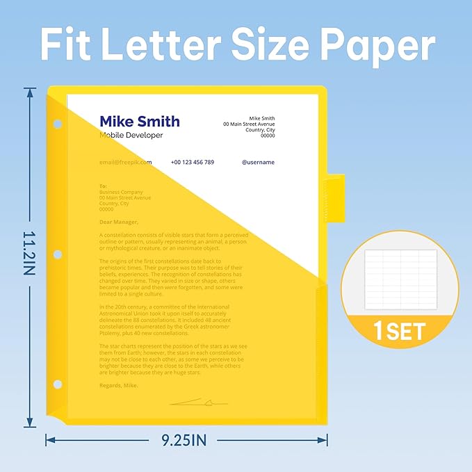 SUNEE 8 Tab Dividers with Pockets, Plastic Dividers for 3 Ring Binder, Subject Dividers with 2 Pockets, Binder Dividers for School Office Home Supplies, Multicolor, 1 Set