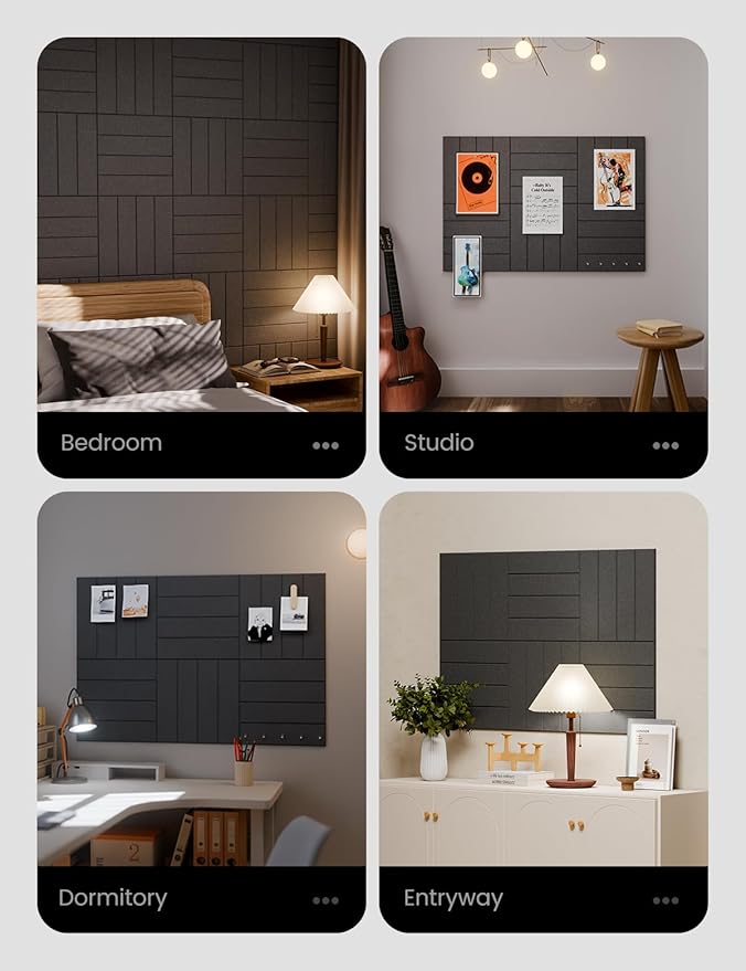 Felt Bulletin Board Tiles Large 36" x 24"Cork Board Alternative-6 Pack with 40 Adhesive Tabs, Thick Slat Wall Panels for Office Decor, Push Pin Board Wall Organizer Alternative-Charcoal Gray