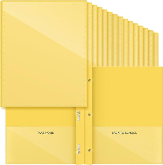 Henoyso 48 Pcs Plastic Folders with Clear Front Pocket and 3 Prong Take Home Plastic 2 Pocket Folder Back to School for Students Parent Teacher Communication for School Office (Yellow)