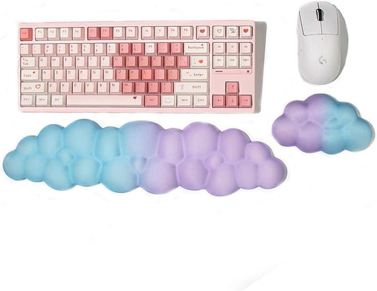 Cloud Wrist Rest for Mouse, 2 Pack Blue Purple Gradient Cloud Keyboard Wrist Support, Soft Memory Foam with Non-Slip Base, Desk Accessories for Office Gaming Computer
