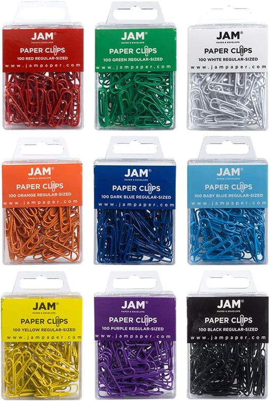 JAM PAPER Colorful Standard Paper Clips - Regular 1 Inch - Assorted Paperclips - 100 Clips per Color