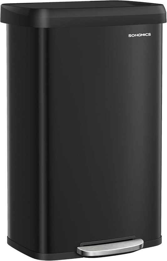 SONGMICS Kitchen Trash Can, 21 Gallon (80 L) Stainless Steel Garbage Can, with Stay-Open Lid and Step-on Pedal, Soft Closure, Tall, Large and Space-Saving, Black ULTB534B01