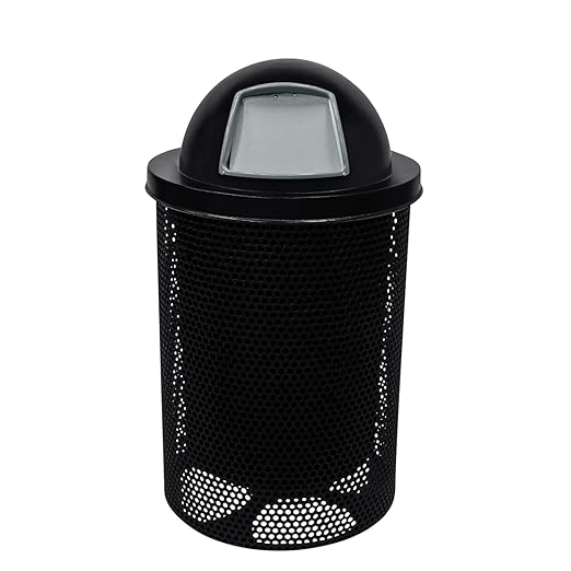 RDT-P-BLK Heavy Duty Round Trash Receptacle with Dome Top, Liner Included, 32 Gallon, Black, Made in America