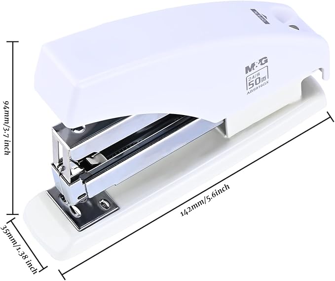 M&G Desk Effortless Stapler with 2000 Staples, 50 Sheets Capacity Heavy Duty Office Staplers, Jam Free, One Finger Touch Stapling Ergonomic Stapler for School Home Office Supplies (White)