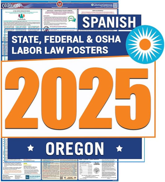 Oregon Labor Law Poster 2025- State, Federal, OSHA Compliant - Workplace Required Posting for Employees - Spanish OSHA Poster - UV Laminated Waterproof - 26" x 39.5” - Spanish