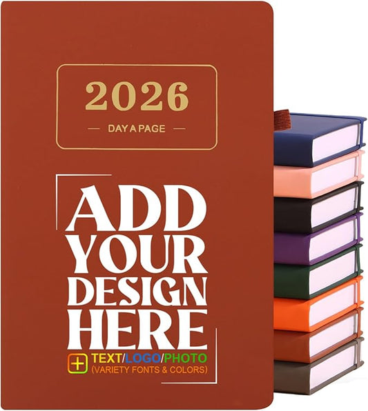 Customizable 2026 Daily Planner - Add Your Design/Logo/Text/Photo, Day a Page Personalized Journal with Multiple Colors Hardcover, Custom Agenda Book for Productivity & Organization, Brown