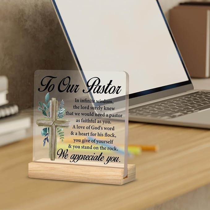 Pastor Appreciation Gift, Church Leader Clear Desk Decorative Sign - Home Acrylic Decor for Preacher