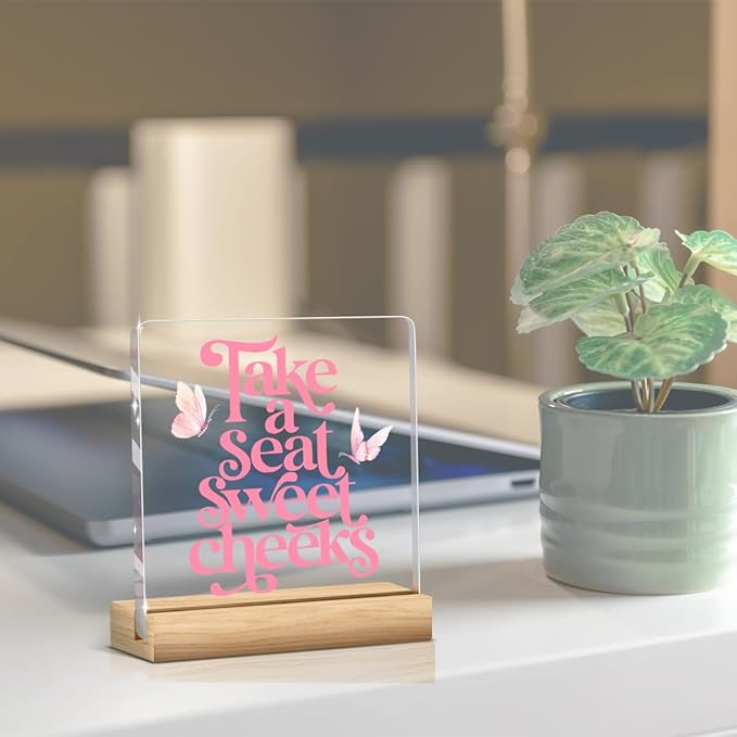 Funny Pink Bathroom Decor Preppy Take A Seat Sweet Cheeks Sign Bathroom Toilet Table Acrylic Sign Plaque Table Decorations for Home Toilet Washroom