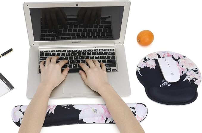RICHEN Keyboard Wrist Rest and Mouse Pad with Wrist Support, Memory Foam Set for Computer/Laptop/Mac,Gaming and Office, Sturdy & Comfortable & Lightweight for Easy Typing & Pain Relief (Flowers)