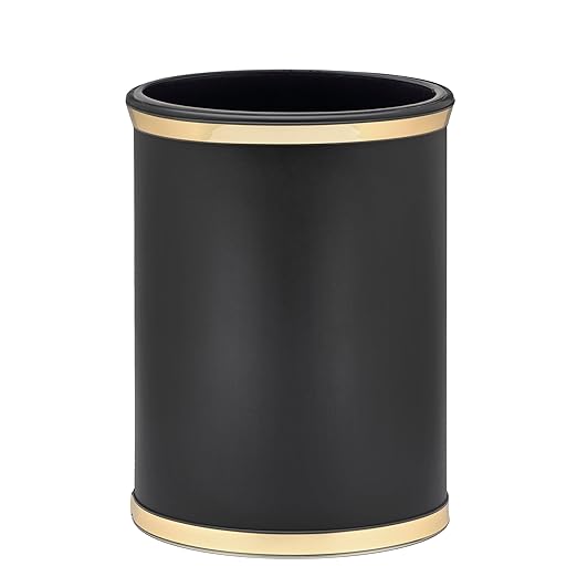 Kraftware Sophisticates Oval Wastebasket with Plastic Liner, Adding Classic Style to The Bathroom and All Other Rooms in The Home or Office, 13 Quart Capacity, Black with Gold Trim