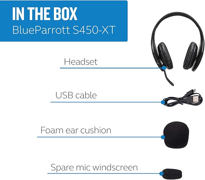 BlueParrott S450-XT Stereo Bluetooth Wireless Headphones 82% Noise Canceling Over Head Headset with Mic for Music and Calls, Hi-Fi Stereo Audio, 300 ft. Wireless Range, 24 hrs. Talk Time, Black