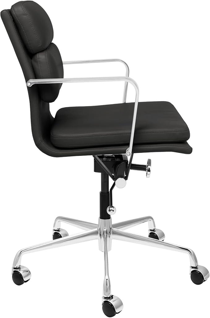 Laura Davidson Furniture SOHO II Padded Management Office Chair - Mid Back Desk Chair with Arm Rest, Swivel & Cushion Availability, Made of Faux Leather, Black, Computer Chair