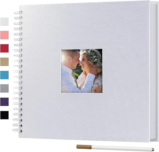 12 x 12 Inch Large DIY Scrapbook Photo Album with Window Design Cover 80 Pages Craft Paper Memory Book for Weeding Anniversary Travel and Baby (White)