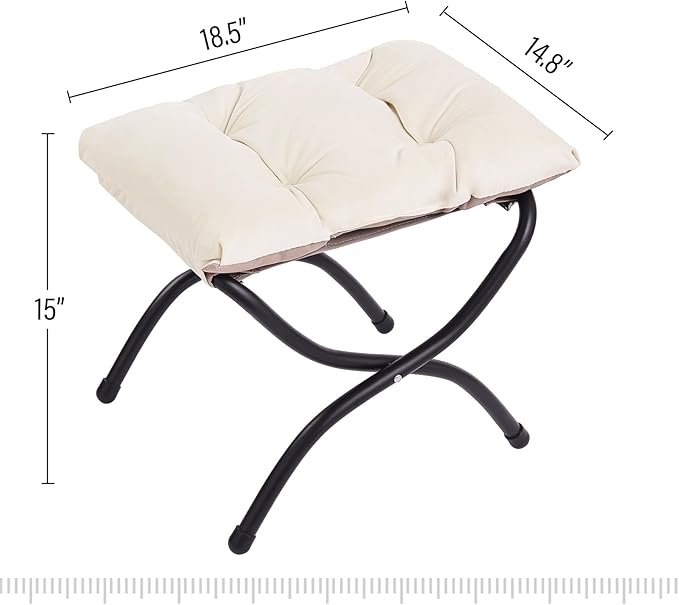 LITA Folding Upholstered Footrest Stool, Modern Small Portable Accent Ottoman with Detachable Thick Cotton Cushion Padded Sofa Stool with Metal Frame for Lazy Chair, Living Room & Bedroom, Beige