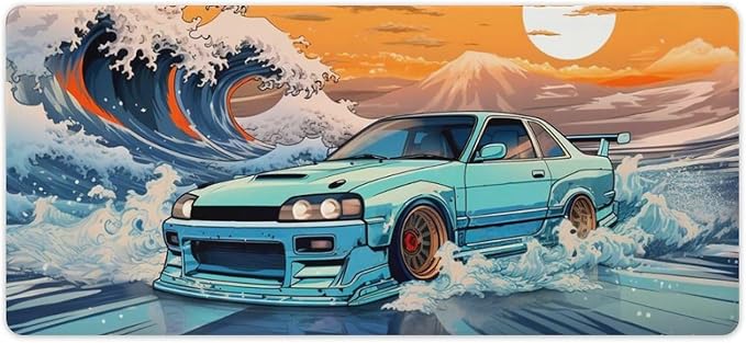 Large Desk Mats on Top of Desks Pad Big Mousepads Gaming Cool Mouse Pads for Desktop Office Supplies Accessories R33 Great Wave Japanese JDM Car 35.4 x 15.7 inch