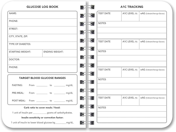 BookFactory Glucose Log Book/Glucose Monitoring Logbook/Personal Medical Tracking Notebook - 104 Pages, 3.5" x 5.5", Wire-O (LOG-104-M3CW-PP(Glucose-Log))