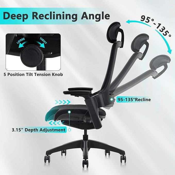 CLATINA Ergonomic High Swivel Executive Chair with Adjustable Height Head 3D Arm Rest Lumbar Support and Upholstered Back for Home Office Studio, Black Fabric, 2 Pack