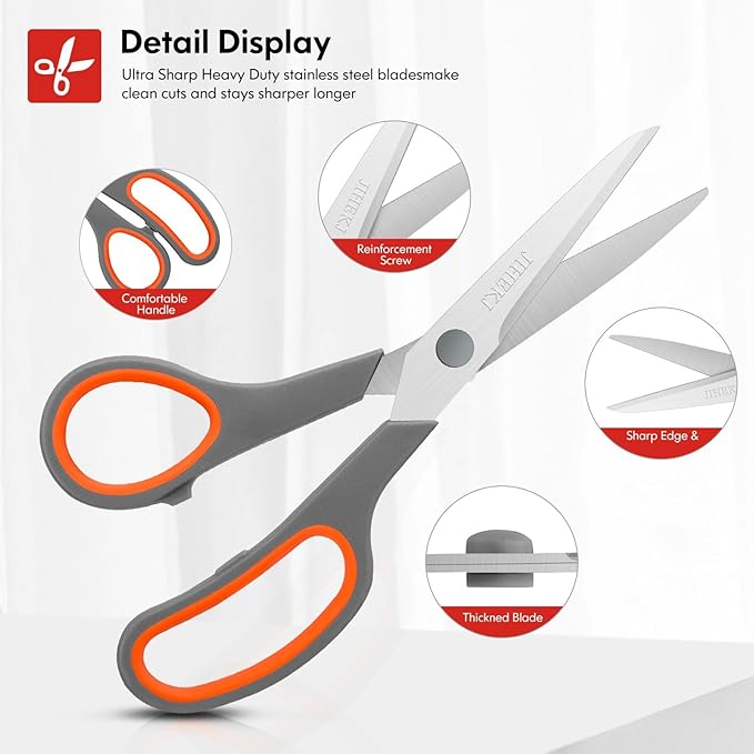 8" Scissors Bulk 6-Pack, All Purpose Scissors Stainless Steel Sharp for Office Home General Use Craft Supplies, High/Middle School Classroom Class Older Kids Scissor Set, Right/Left Handed