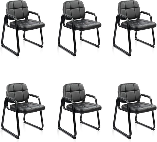 CLATINA Waiting Room Guest Chair with Bonded Leather Padded Arm Rest for Office Reception and Conference Desk Black with Sled Base 6 Pack