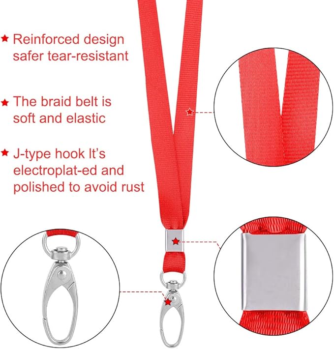 10pack Lanyards for Id Badges Holder Bulk Lanyard with Clip Swivel Hooks for Name Tag ID Badge Holder,Students, Employees (10, Red)