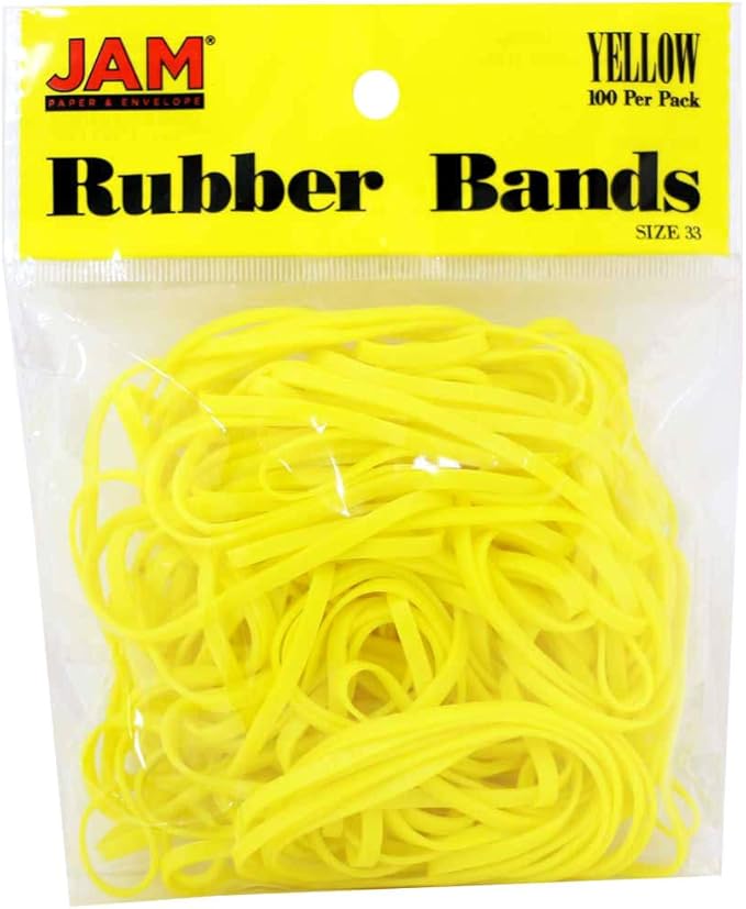 JAM PAPER Colorful Rubber Bands - Size 33 - Yellow Rubberbands - 100/Pack